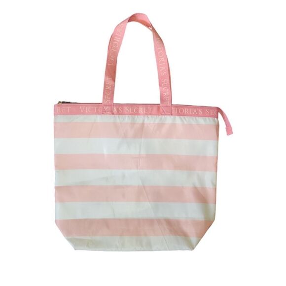 NWOT Victoria's Secret Pink White Striped Insulated Cooler Tote Bag Zippered - Picture 2 of 9